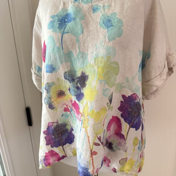 Italian Linen Colette Blouse Women’s Size M Watercolor Boxy Lagenlook Gray - Picture 2 of 10